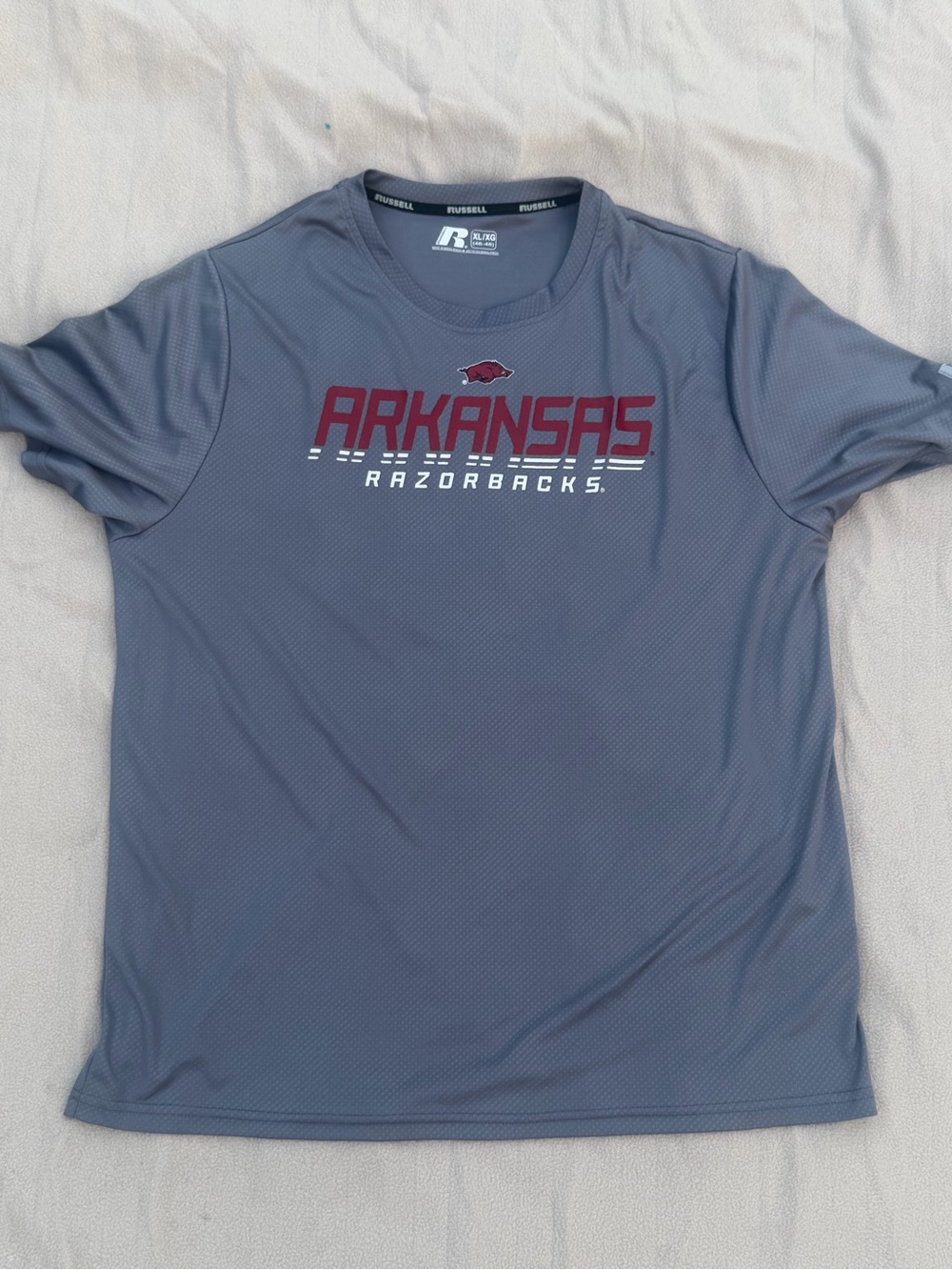 Russell Arkansas Razorbacks NCAA Gray Performance Short Sleeve Shirt Size XL